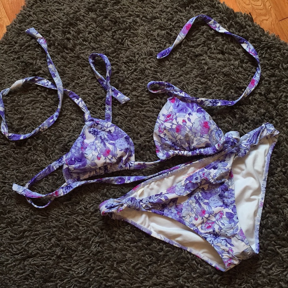 Blue and Pink Floral Victoria Secret Bikini Set